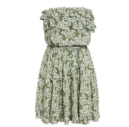 A-Line Strapless Mini Dress with Floral Ruffle Details