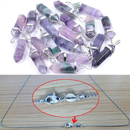 Natural Fluorite Hexagonal Prism Pendant Necklace