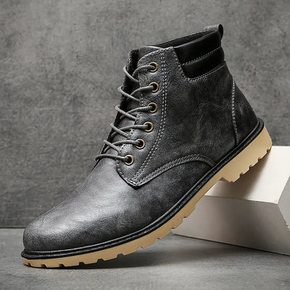 Outdoor High-Top Leather Boots with Cotton Tooling