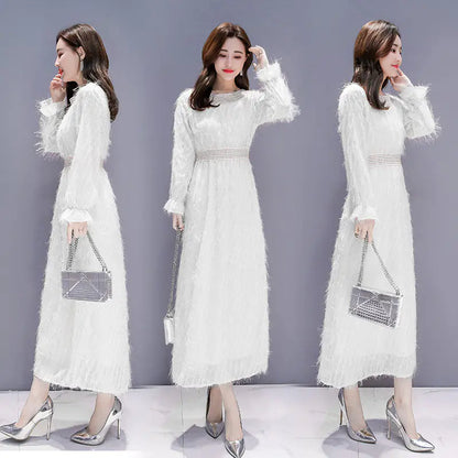 Long Sleeve Turtleneck Dress with Fringes for Spring