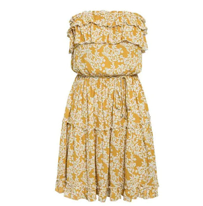A-Line Strapless Mini Dress with Floral Ruffle Details