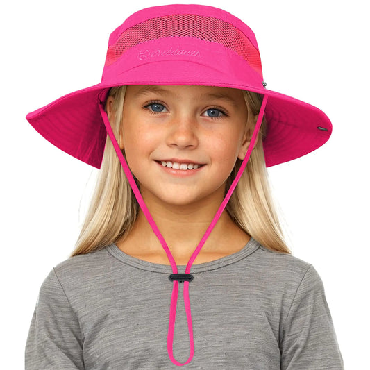 Century Star Outdoor Kids Sun Hat Boys Sun Hat Girls Beach Hat UPF 50+ Kids Bucket Hat Wide Brim Kids Fishing Safari Hat Rose Red 5-13T